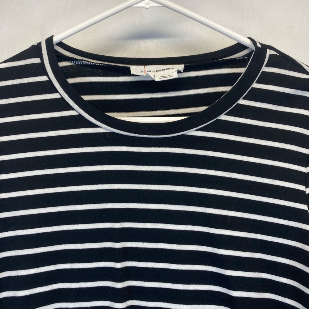 Anthropologie M Black White Striped Mixed Media Long Bell Sleeve Top - Picture 3 of 11
